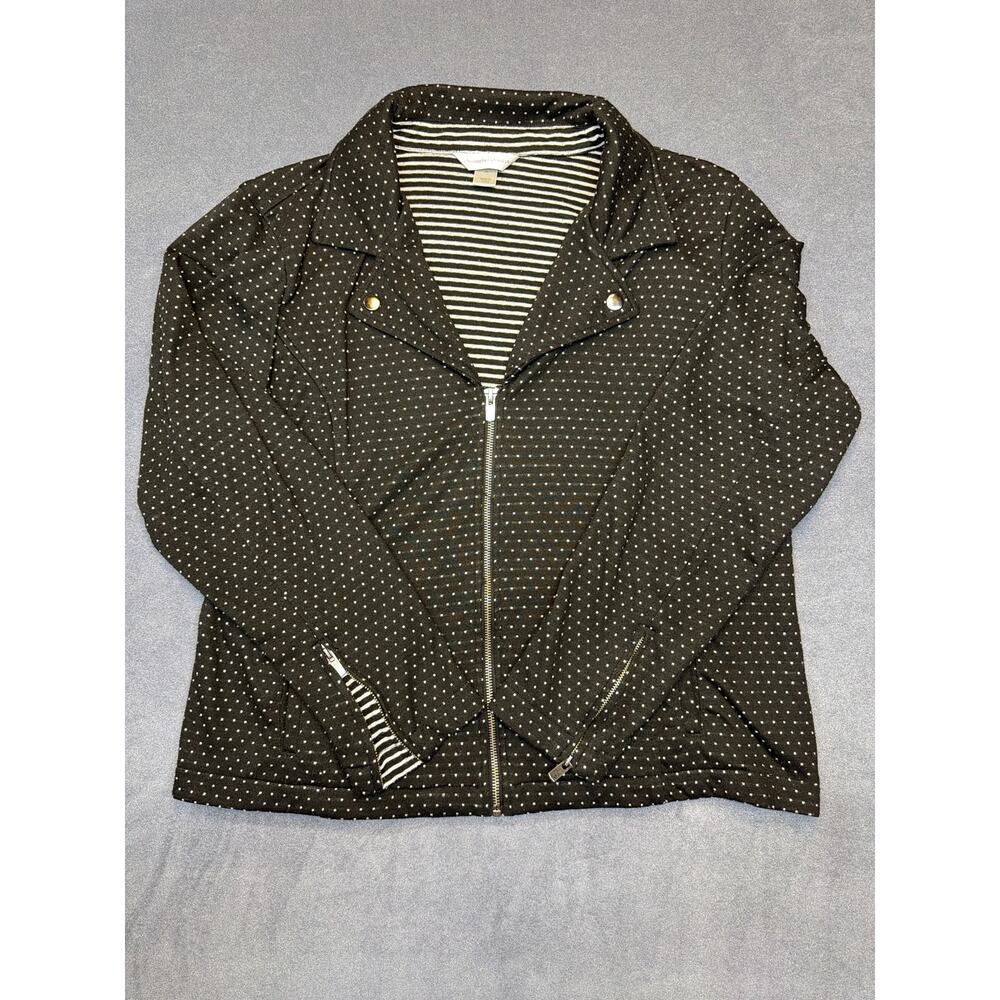 Christopher Banks Black Mini Polka Dot Zip Front Moto Jacket Women's Size XL